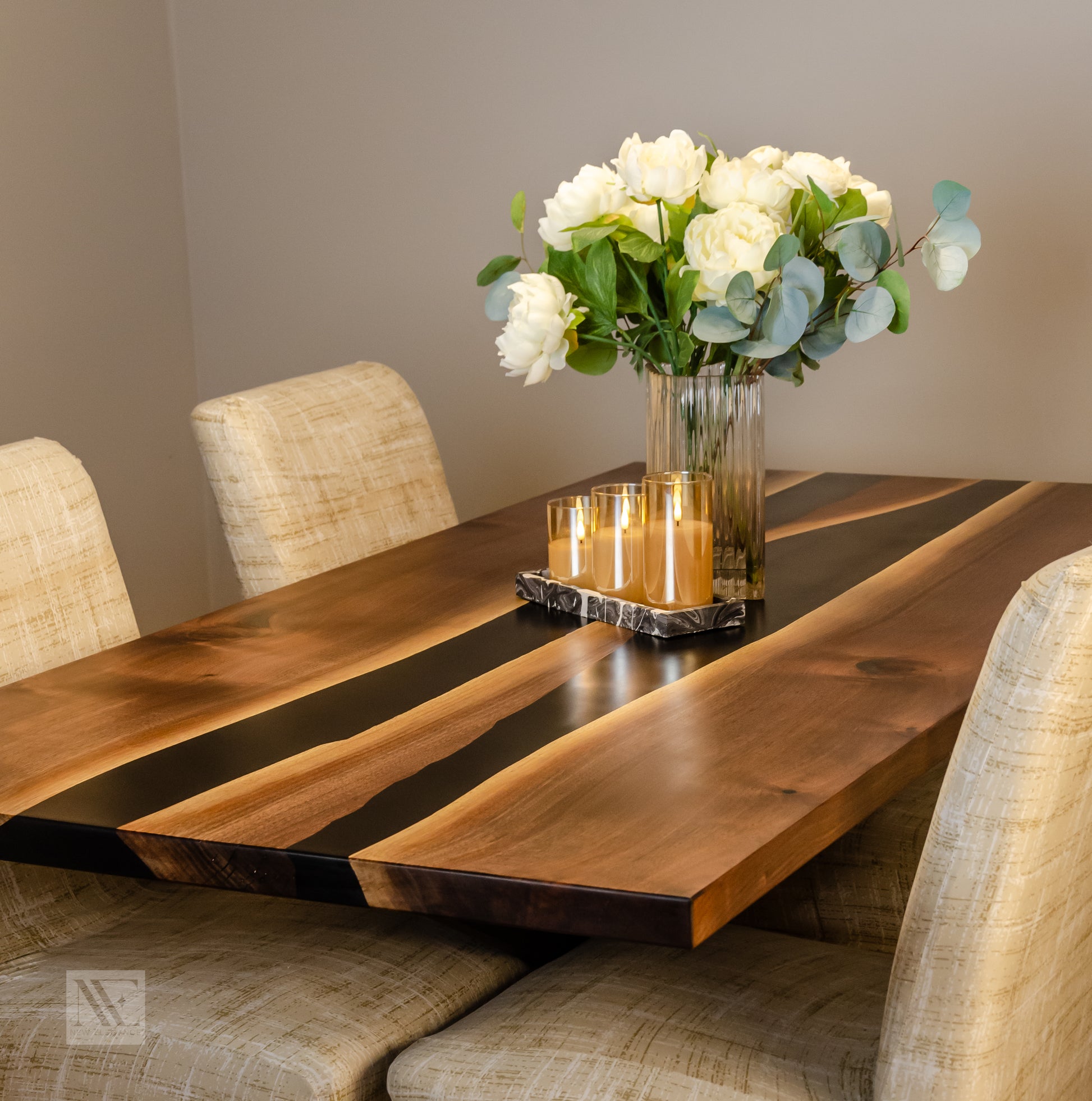 Walnut and Black Epoxy Dining Room Table Top - New Elegance