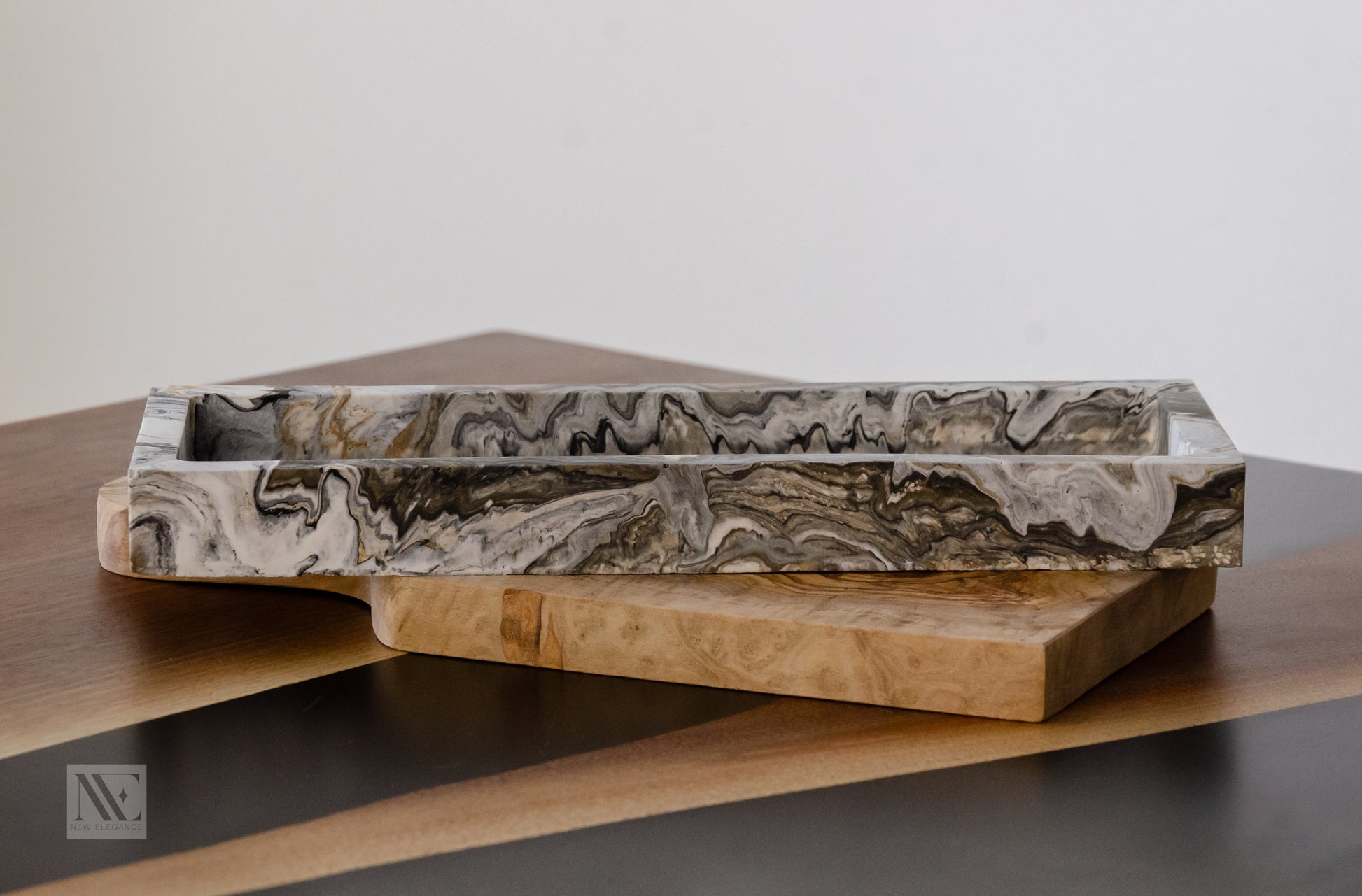 Thea Grey Marbled Decorative Tray - New Elegance